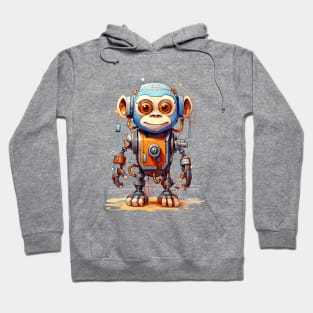 Cartoon monkey robots. T-Shirt, Sticker. Funny cyborg. Hoodie